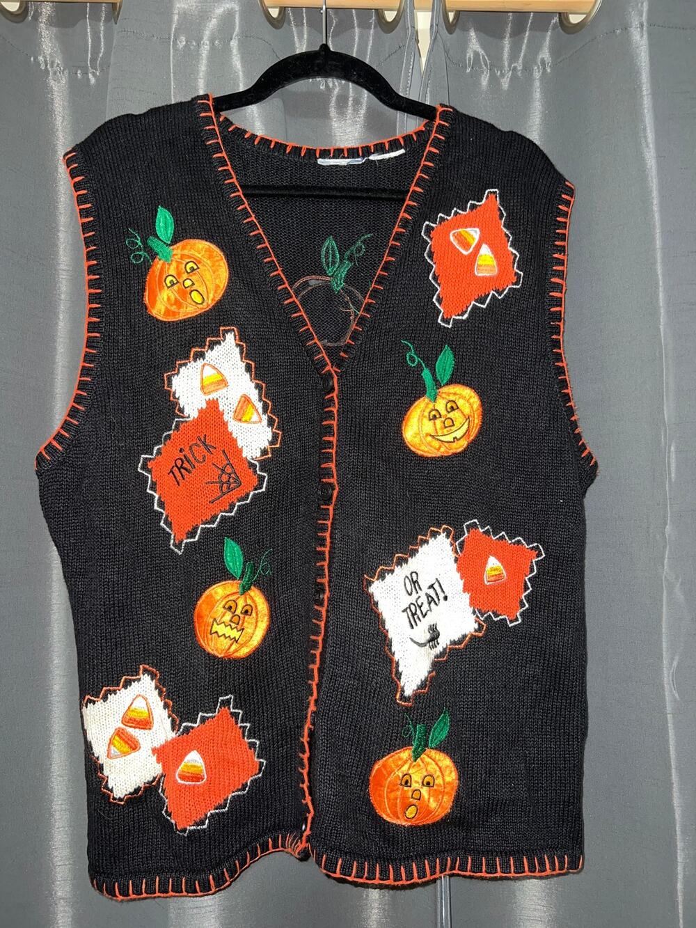 Ugly Halloween Sweater Vest Vintage Fall Pumpkins Size Large